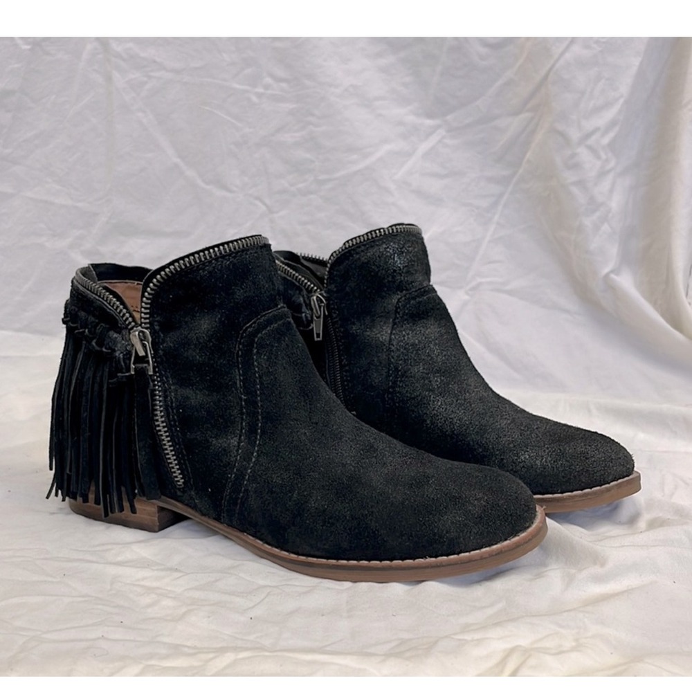 DV Dolce Vita Womens Black Suede Fringe Ankle Boots Western Booties Size 8.5